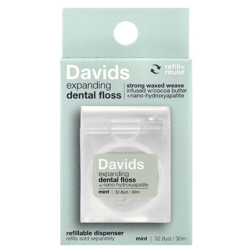 Davids Natural Toothpaste, Expanding Dental Φλοσκό, Μίντ, 32.8 yd (30 m) 1