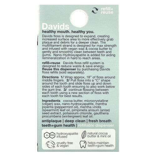 Davids Natural Toothpaste, Expanding Dental Φλοσκό, Μίντ, 32.8 yd (30 m) 2