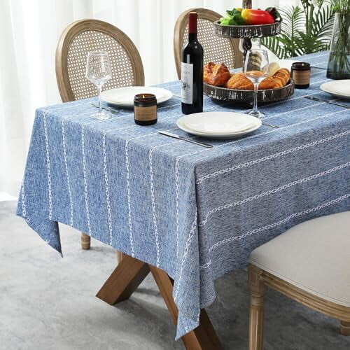 Boho Farmhouse Tablecloth with Hemstitching 60" x 104" 2