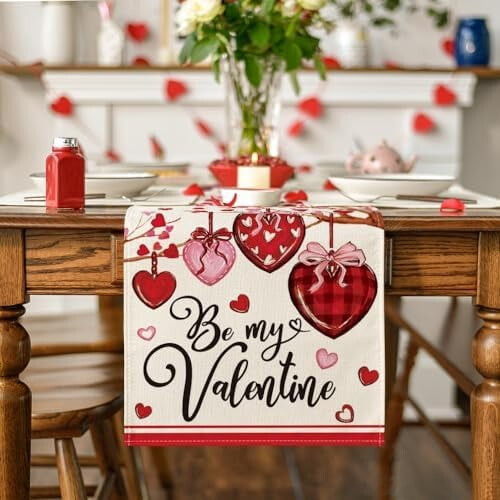 Stripe Heart Table Runner 13 x 36 Inch 1
