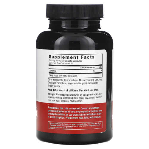 Force Factor, L-Tirosina, 1.000 mg, 120 Capsule Vegetali (500 mg per Capsula) 1