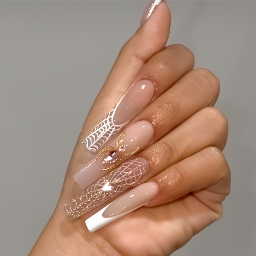 Dcph-Clothing 24Pcs Nude False Nails With White Tip For Daily & Parties