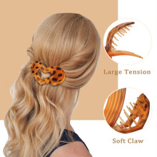 (Frosted yellow leopard dot) Heart Hair Claw Clip for Thick Hair, Strong Hold