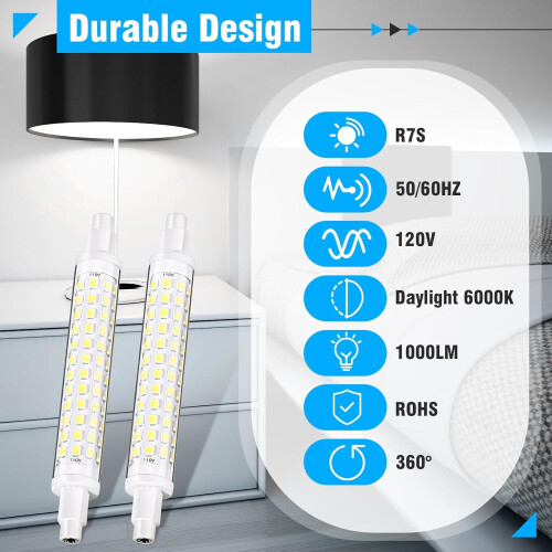 2x R7S LED Bulbs 10W 118mm 6000K Dimmable 2