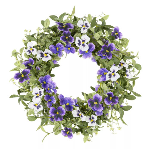 18" Spring Pansy Wreath for Front Door 1