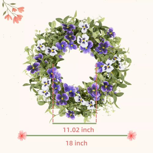 18" Spring Pansy Wreath for Front Door 2