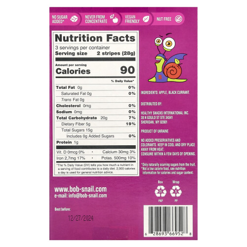 Bob Snail, Φρούτα Στρίπ, Apple-Black Currant, 6 Count, 0.49 oz (14 g) Each 1