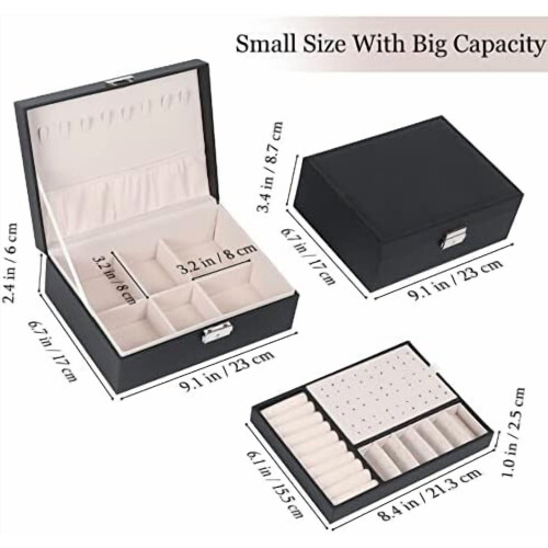 Black PU Leather Jewelry Box with Lock – 2-Layer, 1