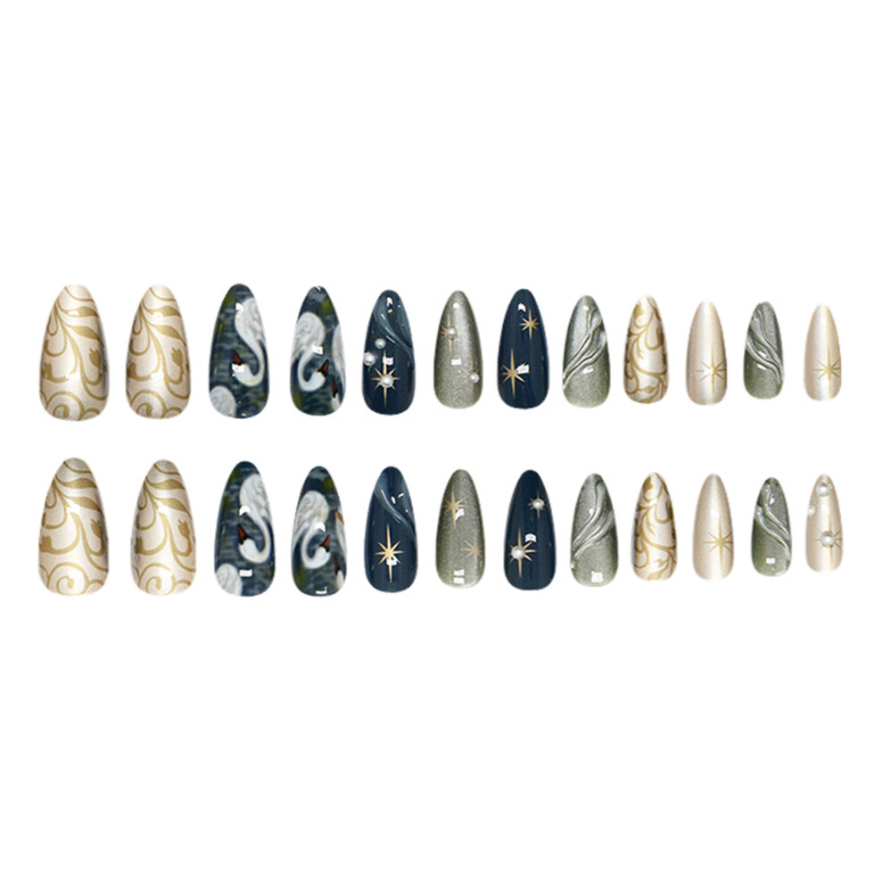 Dachuang Beauty 24Pcs Glitter Stripes Almond Press On Nails For Women