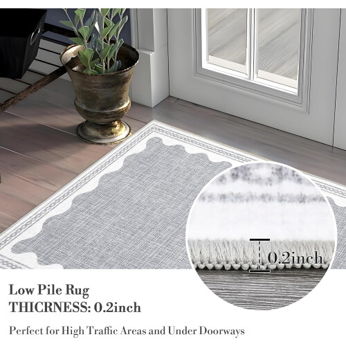 Wave-Patterned Grey Area Rug 5x7 ft Non-Slip TPR Backing 2