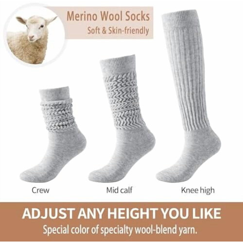 Γυναικείες κάλτσες από μαλλί Merino Slouch, μαλακές μέχρι το γόνατο, ζεστές, άνετες, με 1
