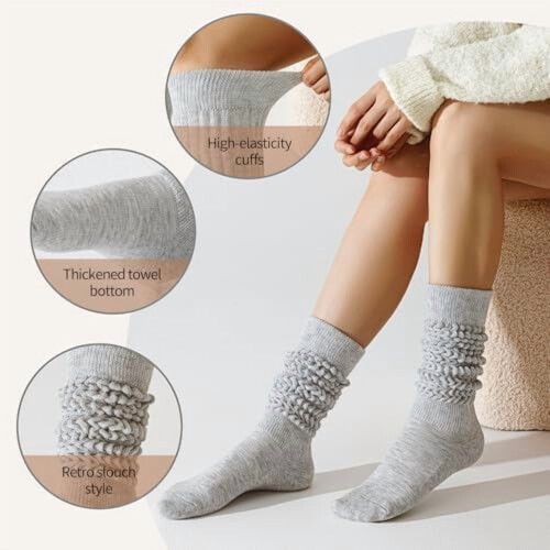 Γυναικείες κάλτσες από μαλλί Merino Slouch, μαλακές μέχρι το γόνατο, ζεστές, άνετες, με 2