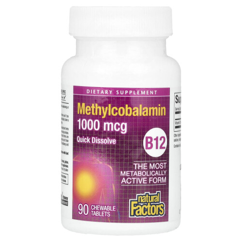 Natural Factors, B12, Methylcobalamin, 1.000 mcg, 90 Chompbare tablets 2