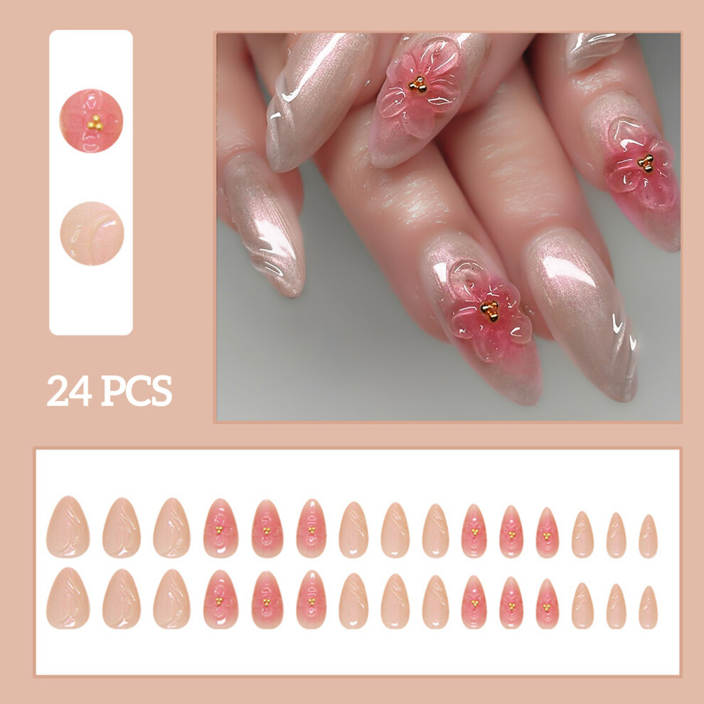 Reach-Tools Pink Floral Press-On Nails For Stage Performance