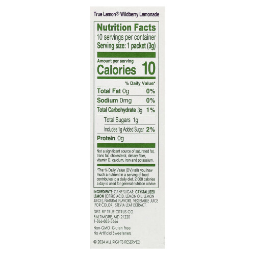 True Citrus, True Lemon, Λεμονάδα, Wildberry, 10 Πακέτα, 0.11 oz (3 g) Κάθε 1