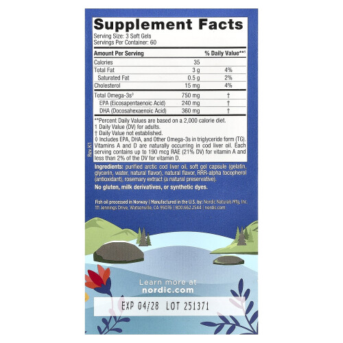 Nordic Naturals Nordic Naturals, Αρκτική Ιχθύος Λίπος Οϊλ, Λεμόνι, 180 Σοφτ Γέλς 1