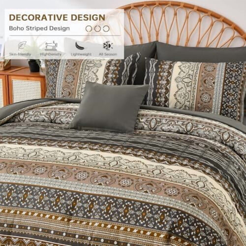 Boho Comforter Set Brown Black 8-Piece Microfiber 2