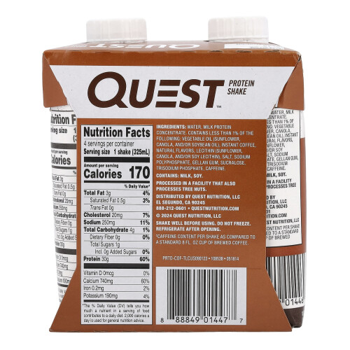 Quest Nutrition, Protein Shake, Coffee, 4 Shakes, 11 fl oz (325 ml) Each 1