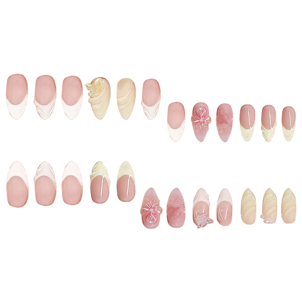 Dcph-Clothing Pink Almond Fake Nails, French Tip, Long Lasting