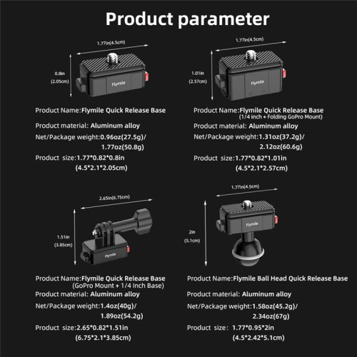 Flymile Sports Camera Quick Release Mount Magnetic Adapter Mount for ACTION 3/4 Quick Release Action Camera Base,A 1