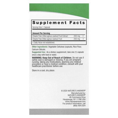 Nature's Answer, Καστεμπέρι, Βιτέξ Αγνούς-Καστού, 400 mg, 90 Βεγέταρια Φύλλα 1