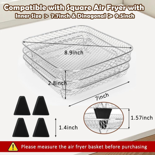 Air Fryer Rack 7 Inch 3-Piece Stainless Steel Stackable 1