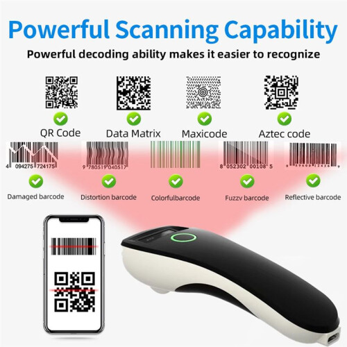 Barcode Scanner HBA-W6 Wireless 1D/2D CMOS Scanner USB   Pocket QR Reader for IOS Android Windows(White) 2