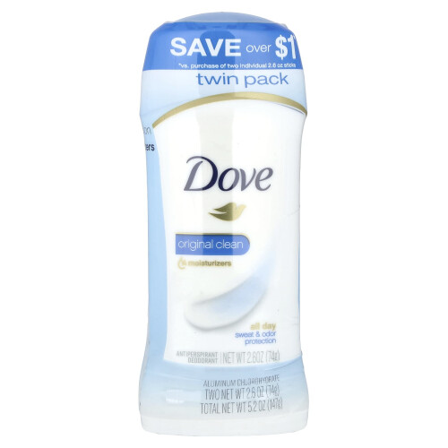 Dove Dove, Osynlig Fast Solid Deodorant, Original Clean, Tvilling Pack, 2 Pack, 2,6 oz (74 g) Varje 1
