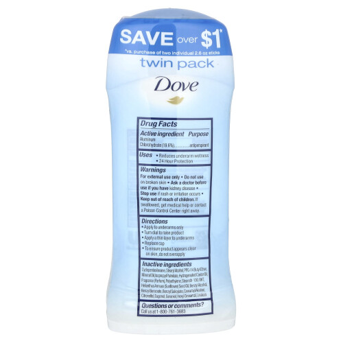 Dove Dove, Osynlig Fast Solid Deodorant, Original Clean, Tvilling Pack, 2 Pack, 2,6 oz (74 g) Varje 2