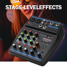 Misturador de Áudio de 4 Canais Console de Mixagem de Som 48V Fonte de Alimentação para Música DJ Gravação Sistema de Karaokê
