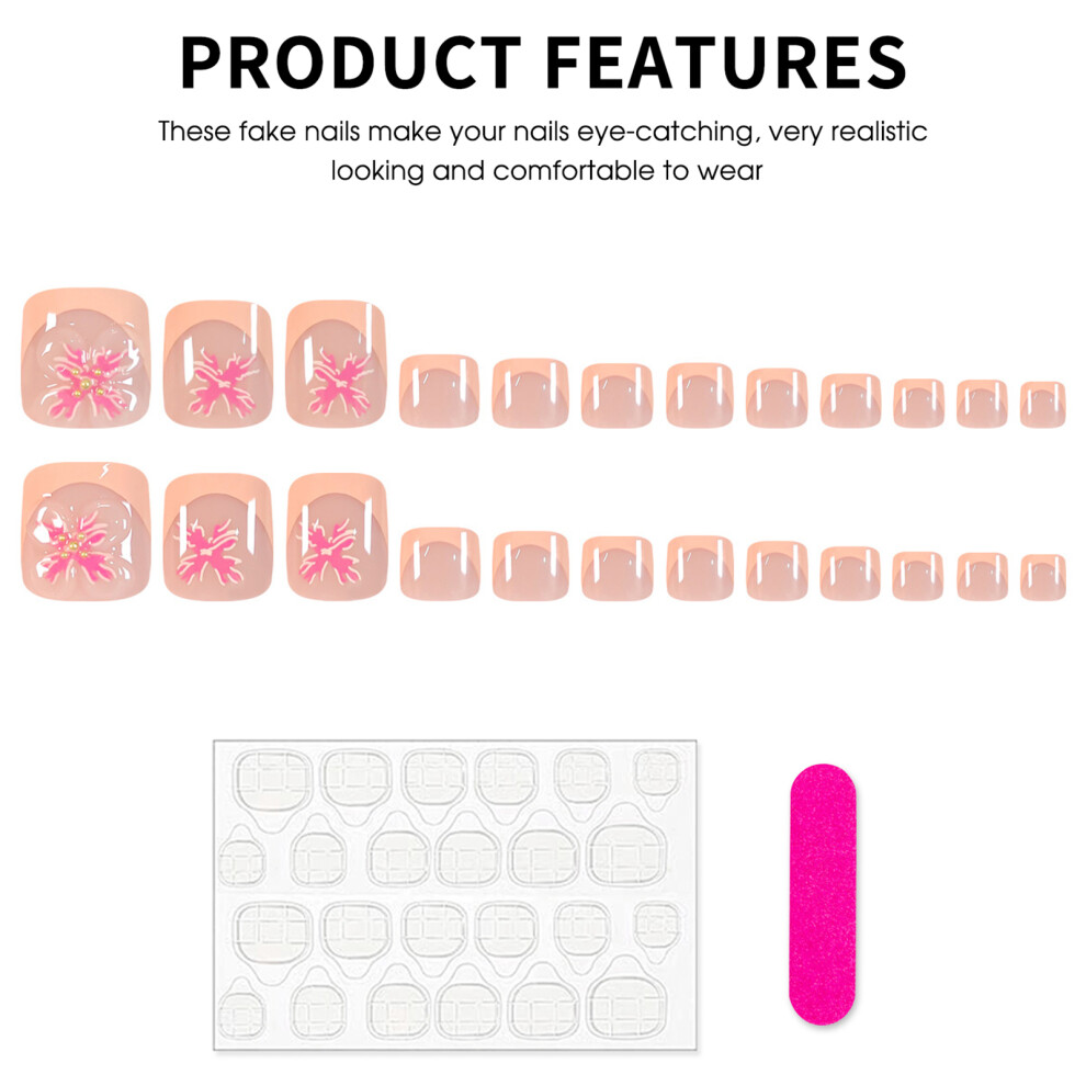 Dcph-Clothing French Tip Fake Toenails, Unbreakable, Salon Supply