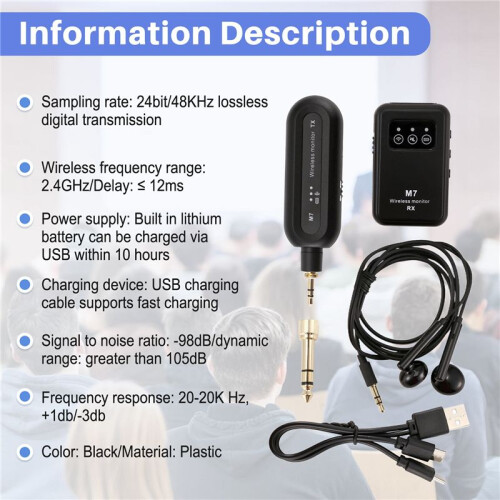 Wireless In-Ear Monitor System 2.4Ghz Wireless IEM System with Transmitter Receiver Automatic for Studio Live 1