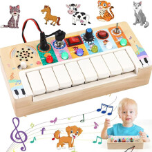 Busy Board Toddler Toys,Kids Sensory Toys with Music and Led Light Switches,Wooden Toys Light Toys