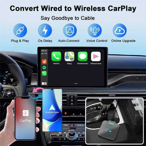 2-In-1 Carplay Android Auto Adapter Wireless Carplay Adapter Dongle Plug and  for 1