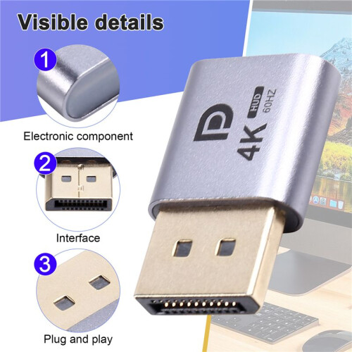 4K 60HZ UHD DP Dummy Plug  Virtual Display Adapter EDID Headless Emulator  Video Card Cheater 2