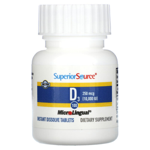 Superior Source, D3, Extra Strength, 250 mcg (10,000 IU), 100 Tabletki MicroLingual Instant Dissolve 2