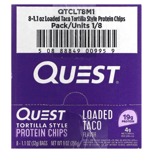Quest Nutrition, Τορτίγια-Στυλ Προτεϊνικά Χιπς, Λοάντ Τάκο, 8 Συσκευές, 1.1 oz (32 g) Κάθε 2