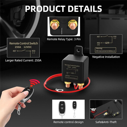 Remote Battery Disconnect  12V 250A Wireless Remote Control Battery Disconnect  Dual Remote Control 2