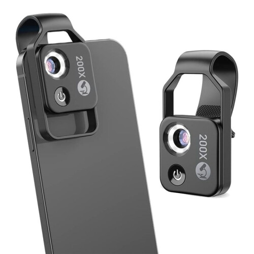 200X Magnification Microscope Lens Mobile LED Light Micro-Type Pocket Macro Lens for Ios Android All Smartphones,White