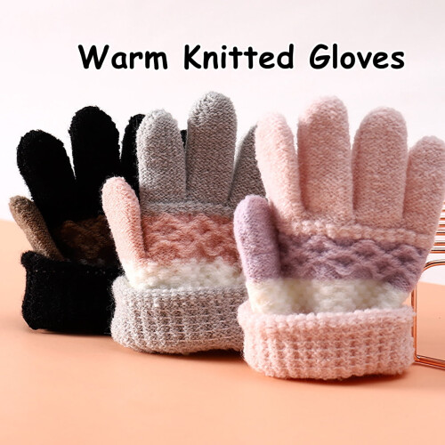 Kinder-Strickhandschuhe, warme Fäustlinge, 3 Paar 1