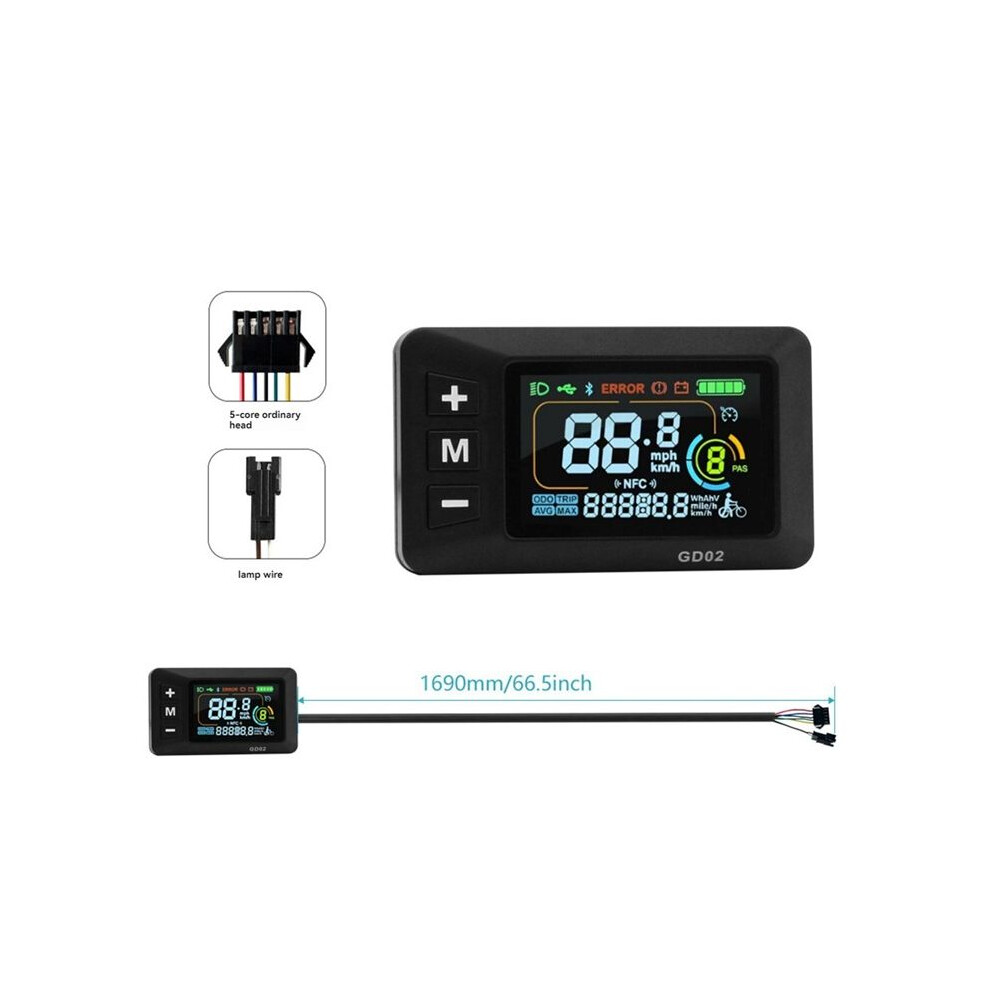 Lcd-Gd02 Electric Bike Lcd Display Meter Dashboard Display Panel 24V 36V 48V 52V 60V For Electric Scooter Sm5+2Pin 6031369178936