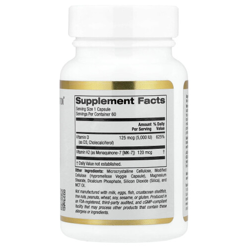 Καλιφόρνια Gold Nutrition, Βιταμίνη D3 + K2 ως MK-7, 60 Βοτανογενή Καψούλες 1