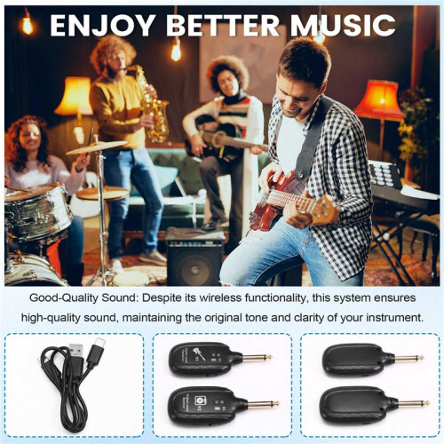 8X Trådlöst Gitarrsystem Trådlös Gitarrsändarmottagare för Elgitarr Basfiol 2