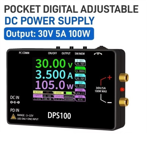 DPS100 30V 5A Portable  Power Supply 100W Output Digital CNC Adjustable  Stabilized Power Supply Type-C  Input 1