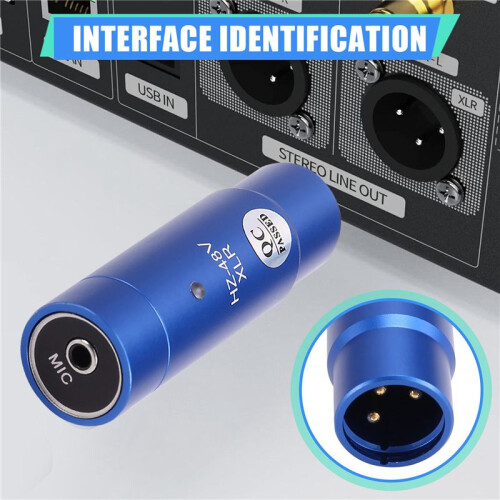 Phantom Power Adapter Microphone System Audio Mixer for Condenser Mic 48V XLR Mic Adapter 3.5mm