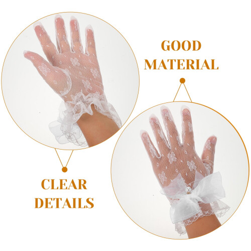 OUNONA2Pcs Λευκά Γάντια Δαντέλας Lolita, Αναπνέοντα Επίσημα Γάντια με Χωριστά Δάχτυλα 2