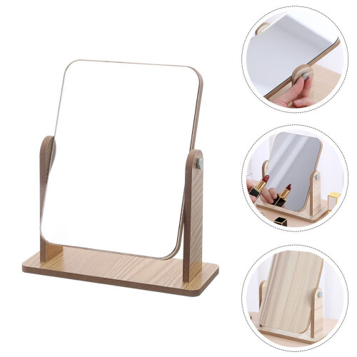 High Definition Makeup Mirror Wooden Rotatable Mirror Desktop Mirror Decor 2