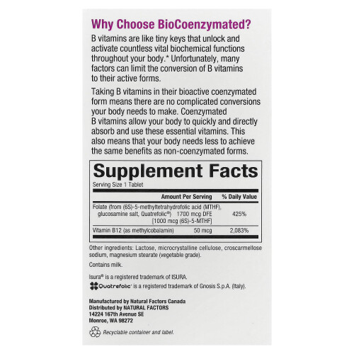 Natural Factors, BioCoenzymated, Methylfolate, 1.000 mcg, 60 Quick Melt Tablets 1