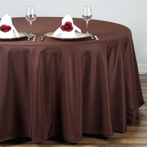 Round Polyester Tablecloth 132 in Chocolate Brown 1