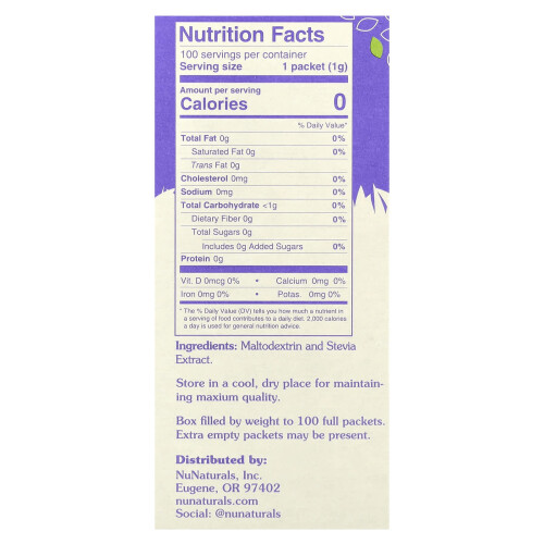 NuNaturals, Λευκό Stevia Powder, 100 Packets, 3.5 oz (100 g) 1